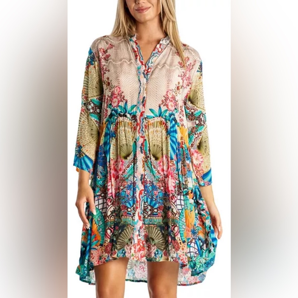 True Colors by La Moda Floral Women's Tunic Dress. Size S/M. 100% Silk
